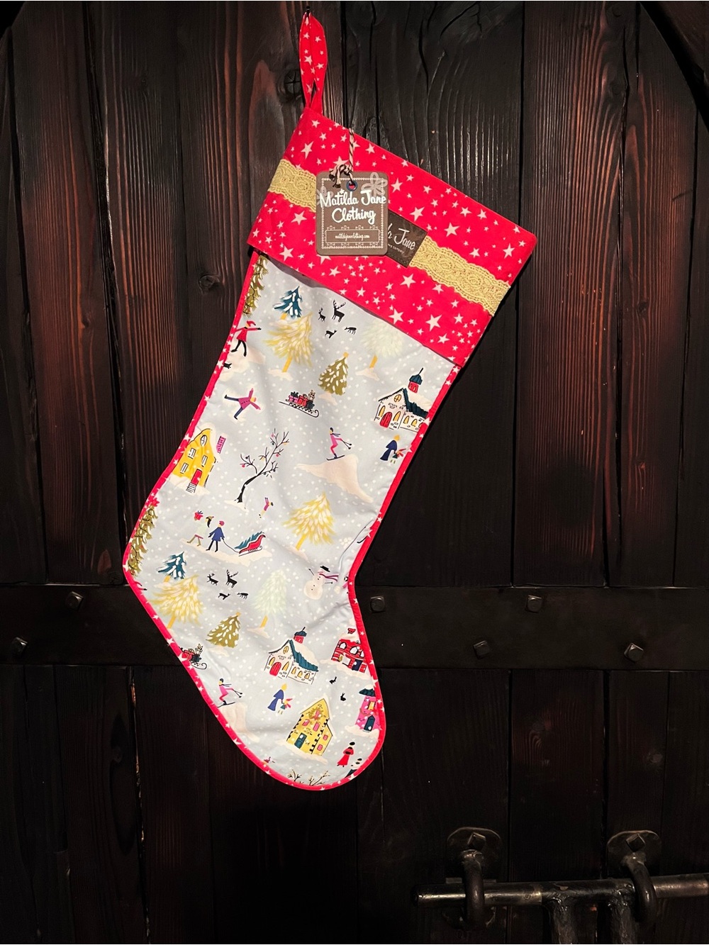 Matilda Jane Red, White & Gold Festive Village Holiday Stocking